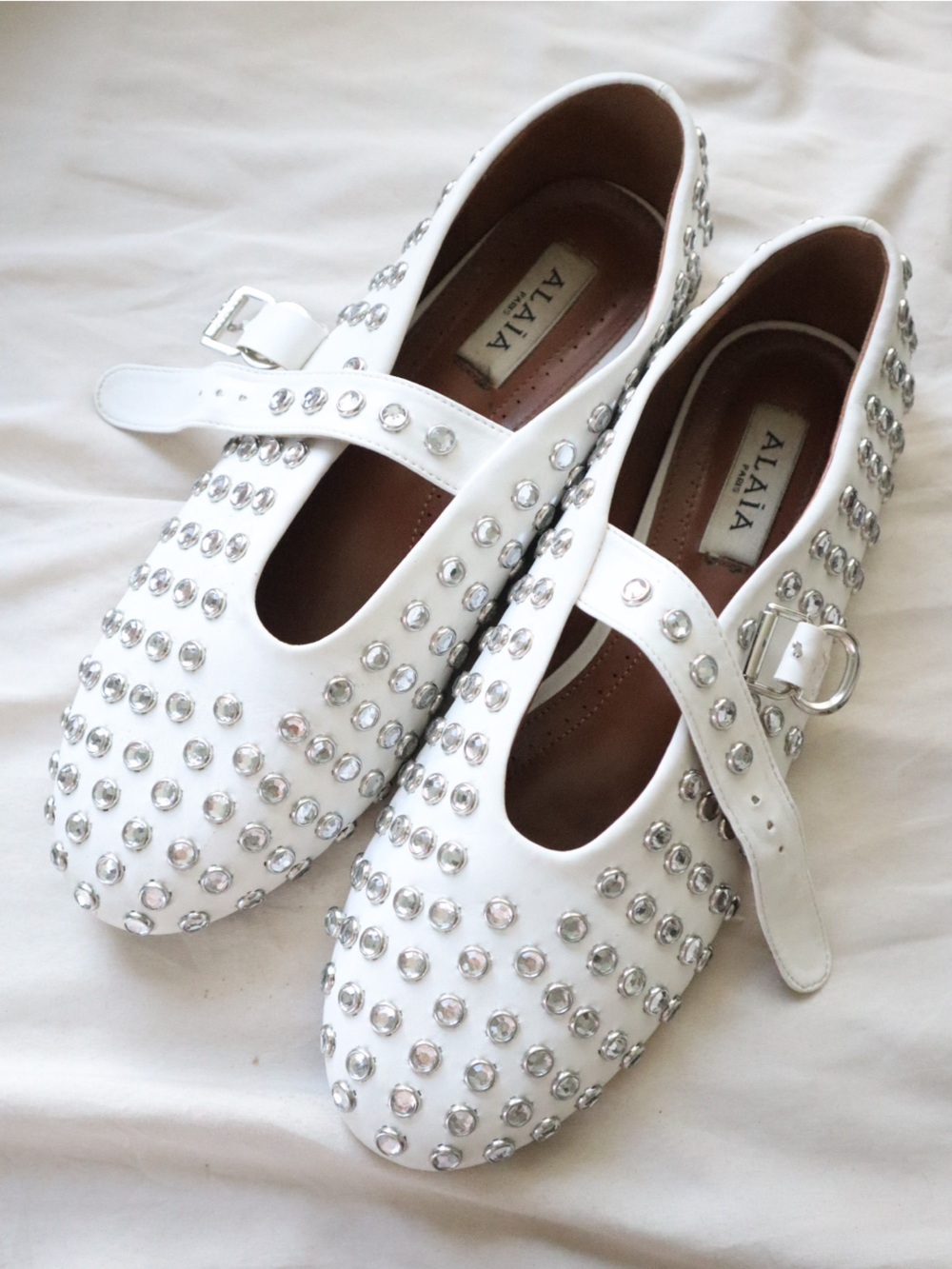 ALAIA Azzedine White Studded Mary Jane Flats